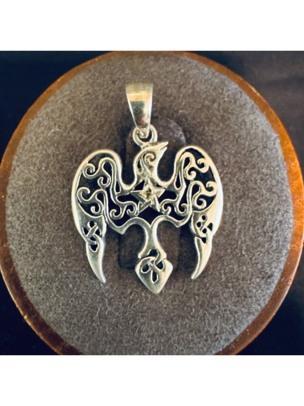 Solid Sterling Silver 925 Scroll Design Raven Bird Pendant Size 1" Length